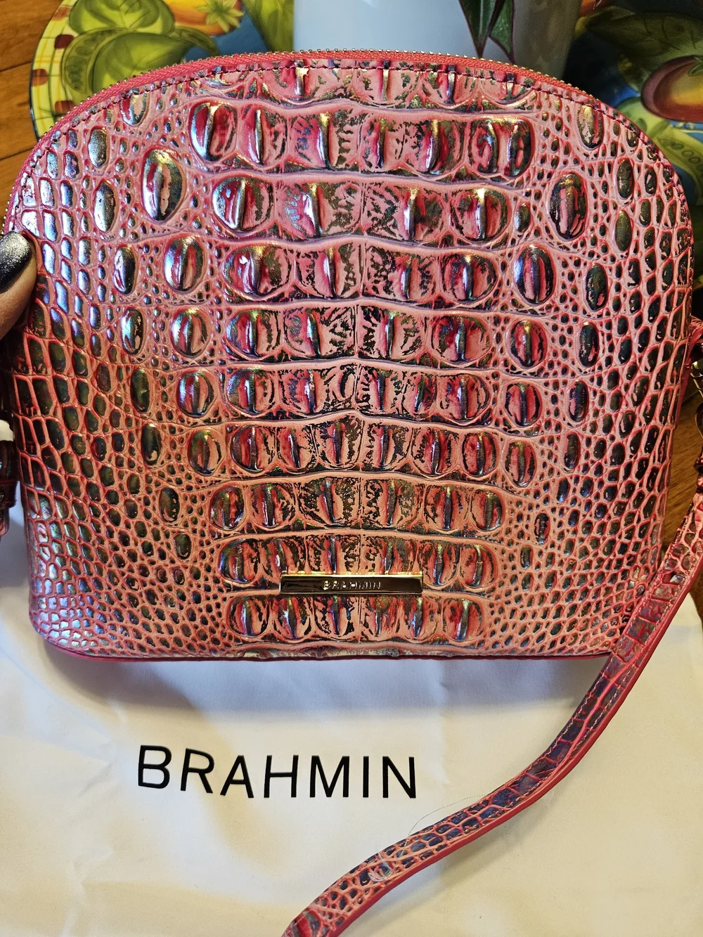 Brahmin Small Georgina Magenta Wonderland Dome Crossbody Bag New
